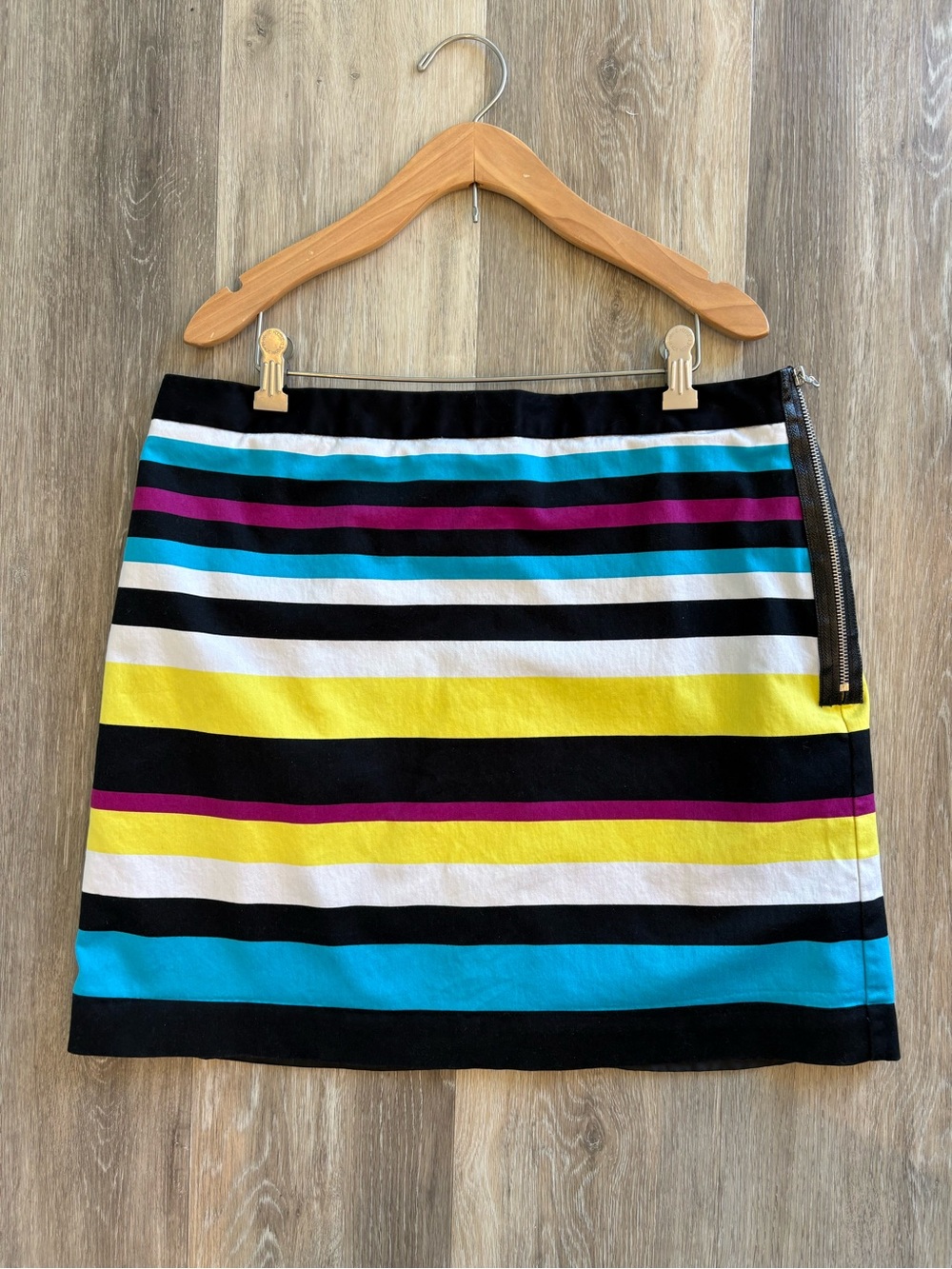 Worthington Striped Spectrum Mini Skirt with Side Zip size 14